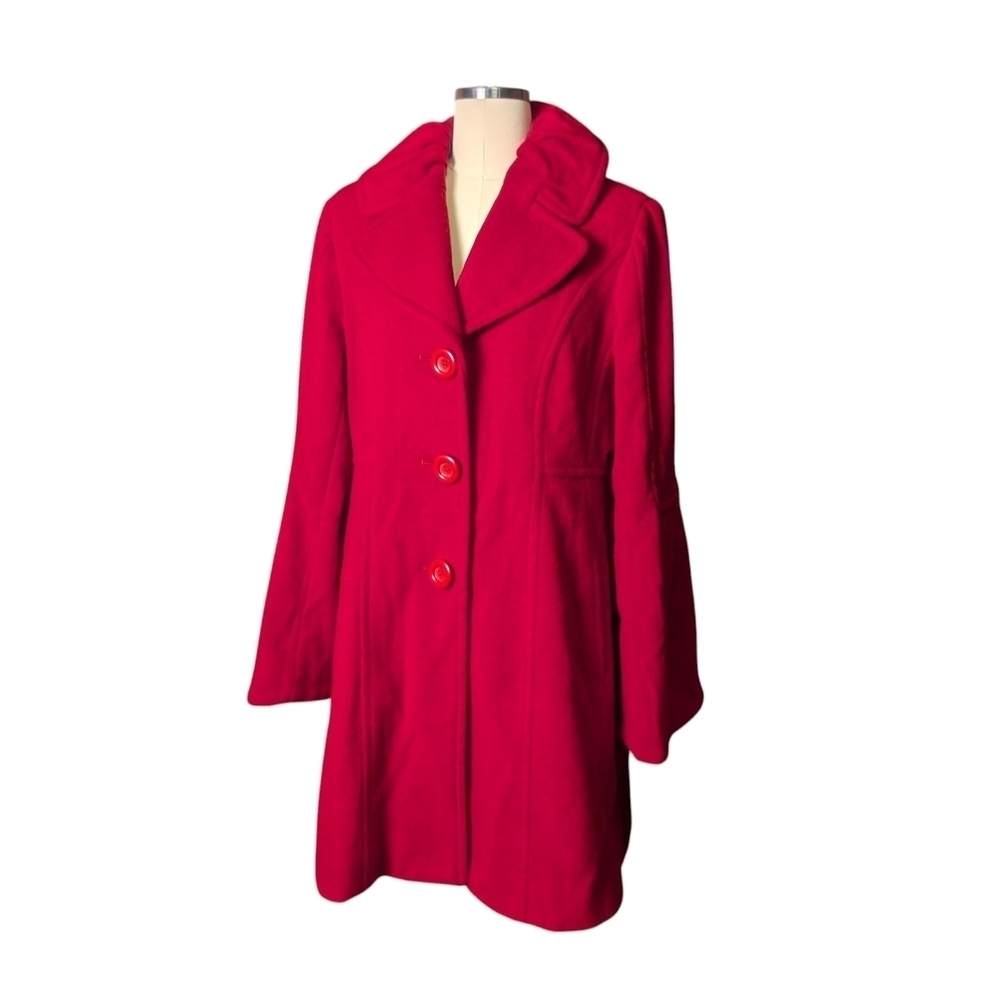 Jessica Simpson Vibrant Red Pea Coat Warm Cozy Button Bell Sleeves Like New